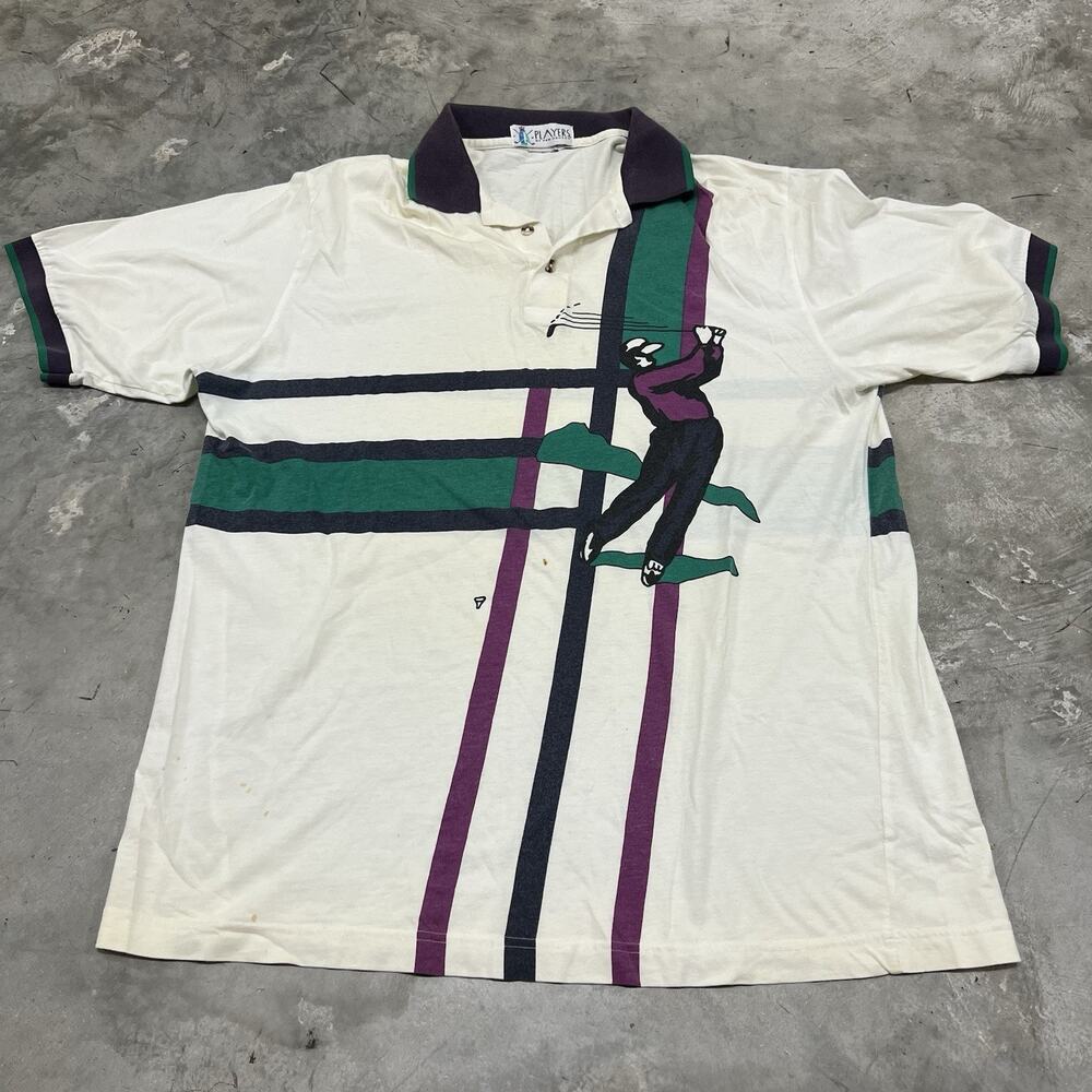 Vintage 90s Players By Van Heusen Golf Graphic Print Polo Shirt - Size Large